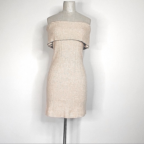 BB Dakota Camel Tan Off-Shoulder Popover Rib Knit Sweater Mini Dress XSmall - Picture 1 of 11